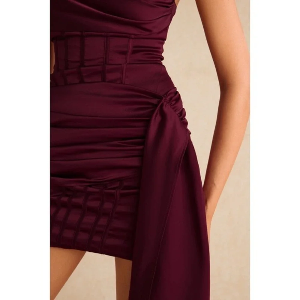 Micas Satin Asymmetrical Sleeveless Mini Dress BURGUNDY size M